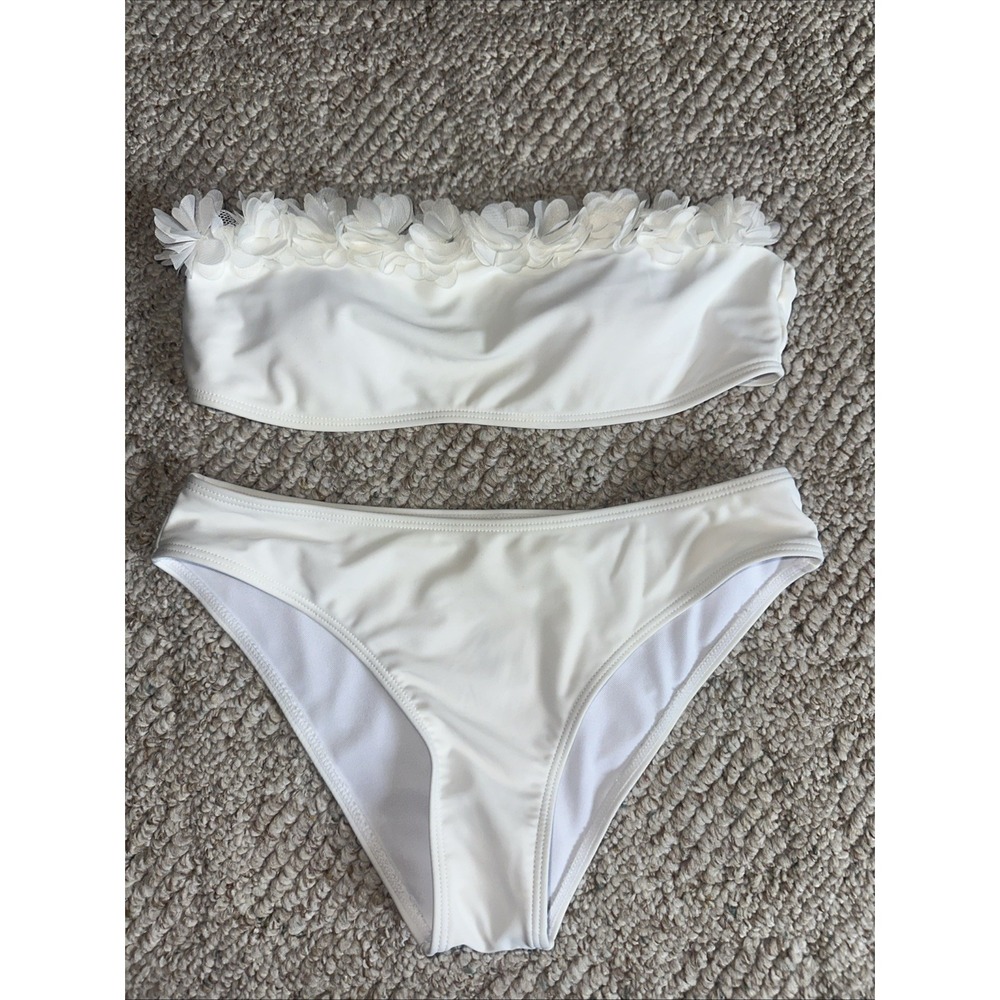 Shein Bikini Swimsuit Set Womens Sm White Strapless Bandeau  2 Piece Bride EUC